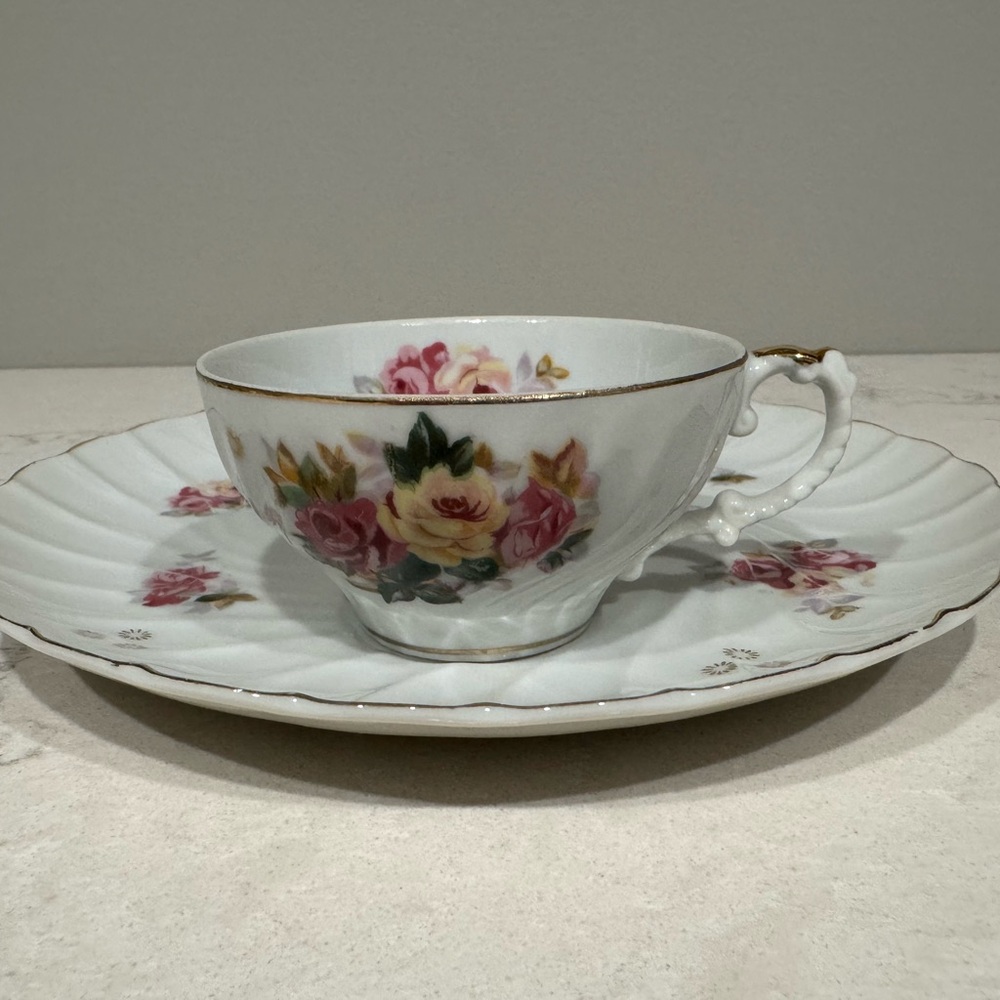 Vintage Porcelain Teacup and Luncheon Plate